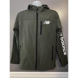 New Balance Jacket Mens Small Green Hooded Softshell Full Zip Outdoor Athletic
